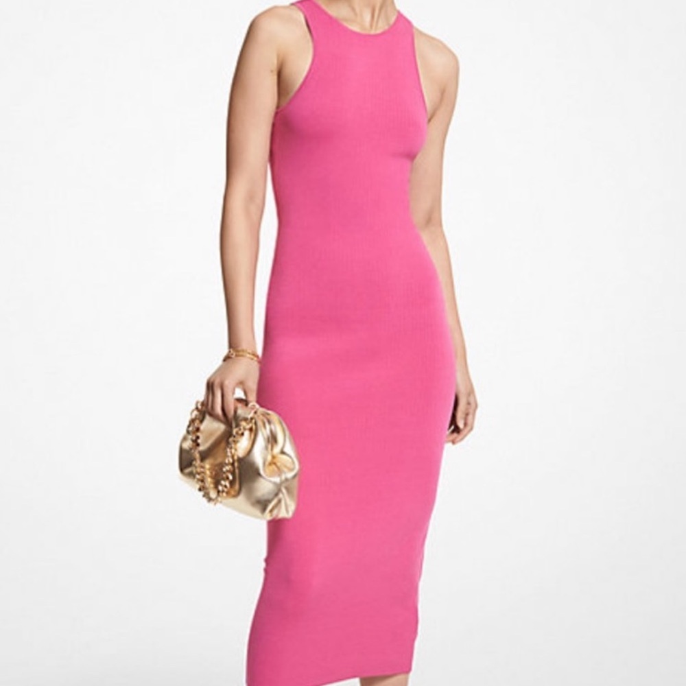 MICHAEL Michael Kors Hot Pink Ribbed Tank Midi Dress